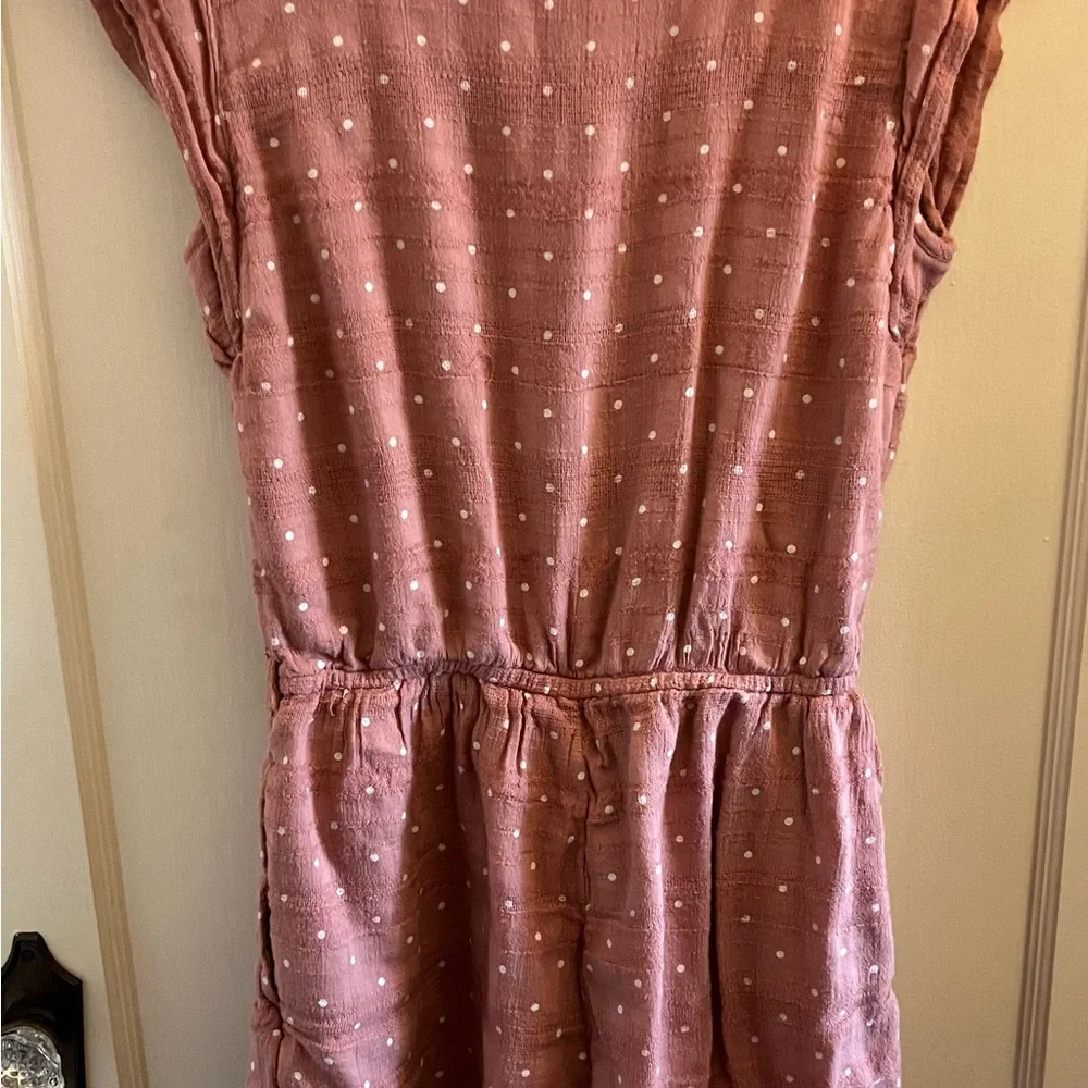 Mauve one‎ piece romper elastic waist white Polka dot Abercrombie kids 15/16
